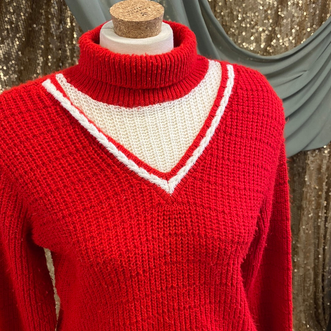 Pull rouge et blanc 1950