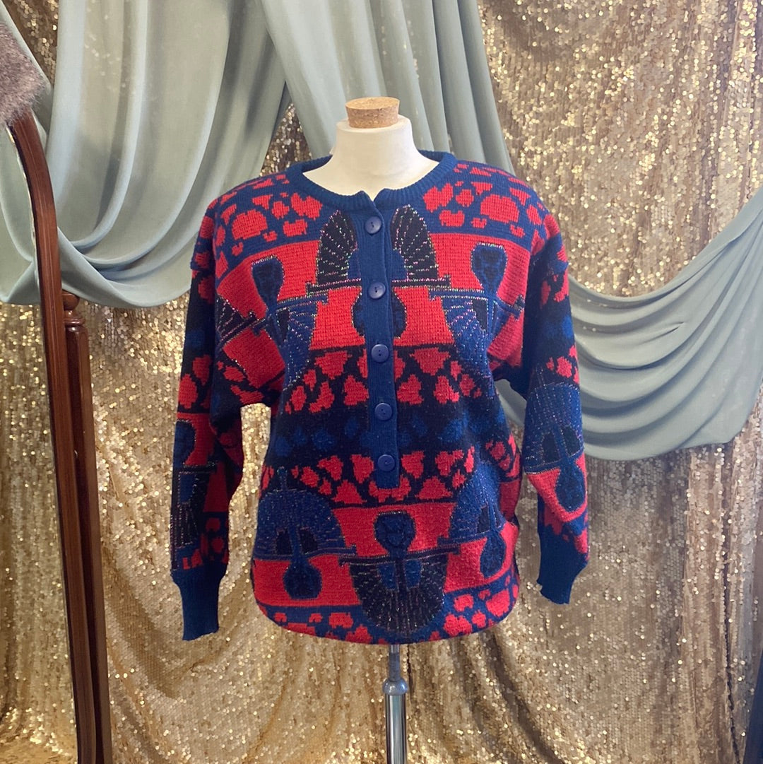 Pull Jonathan Miller rouge et bleu motifs