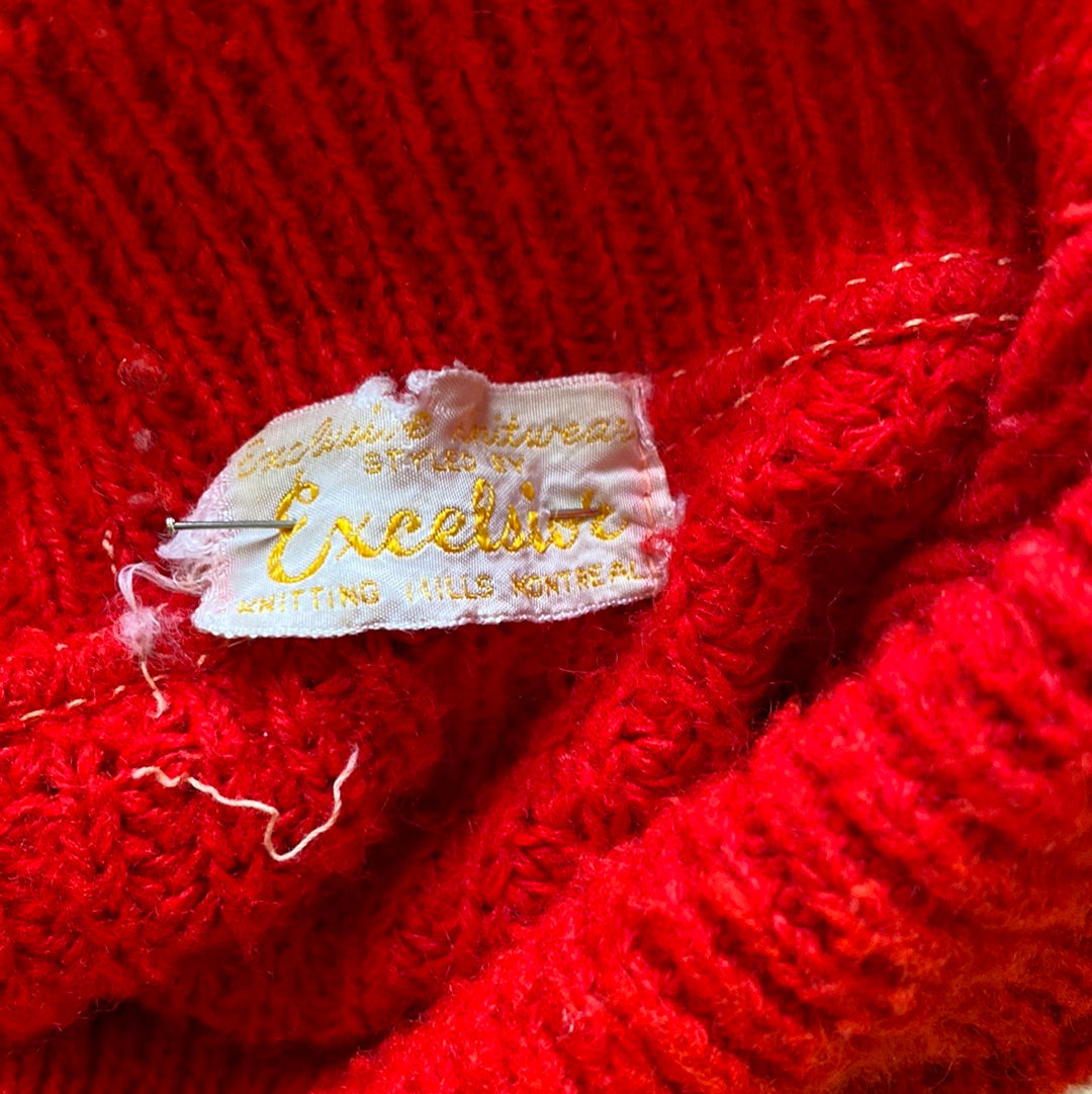 Pull rouge et blanc 1950
