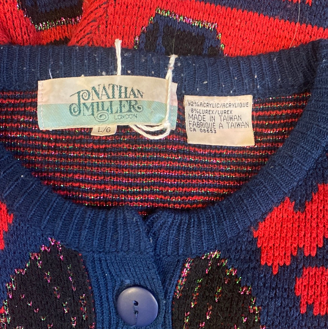 Pull Jonathan Miller rouge et bleu motifs