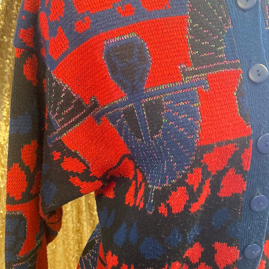 Pull Jonathan Miller rouge et bleu motifs