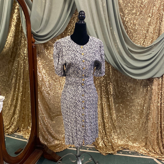 Robe florale ceinturée Thérèse Baumaire Paris 1990