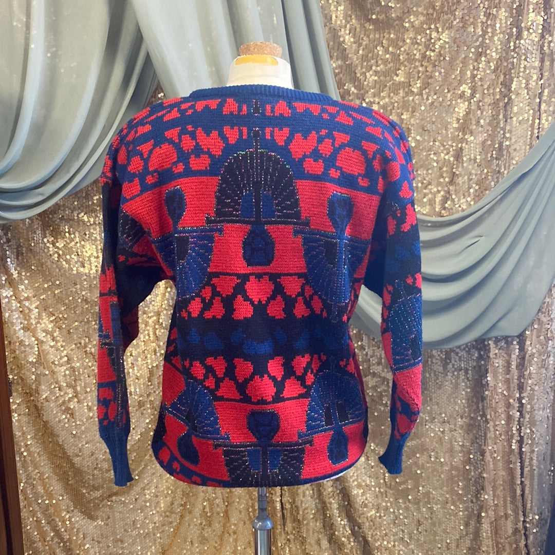 Pull Jonathan Miller rouge et bleu motifs