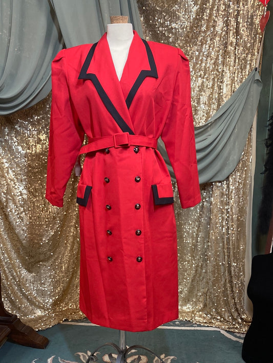 Robe tailleur rouge et noire avec ceinture à la taille Leslie Belle