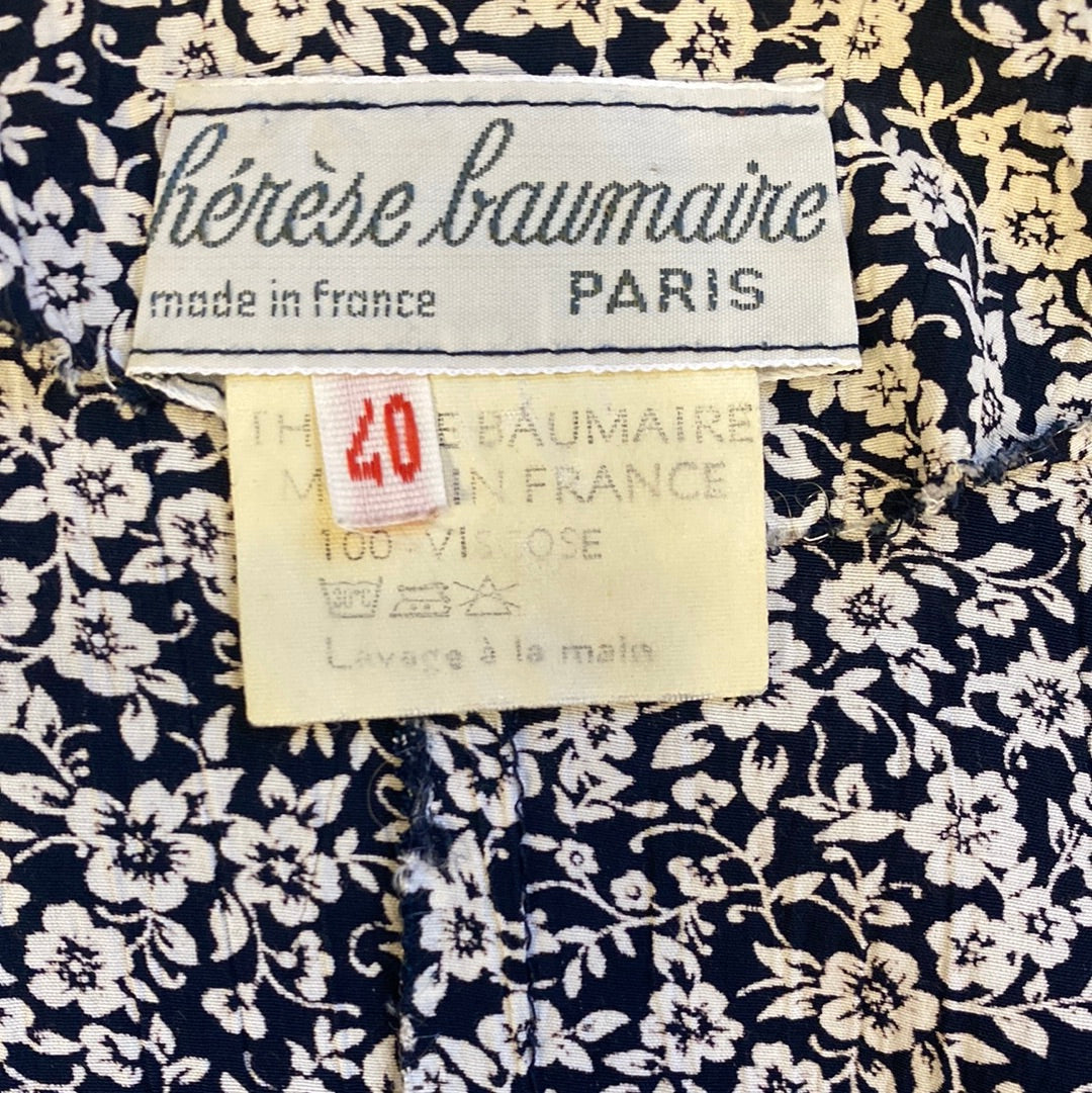 Robe florale ceinturée Thérèse Baumaire Paris 1990