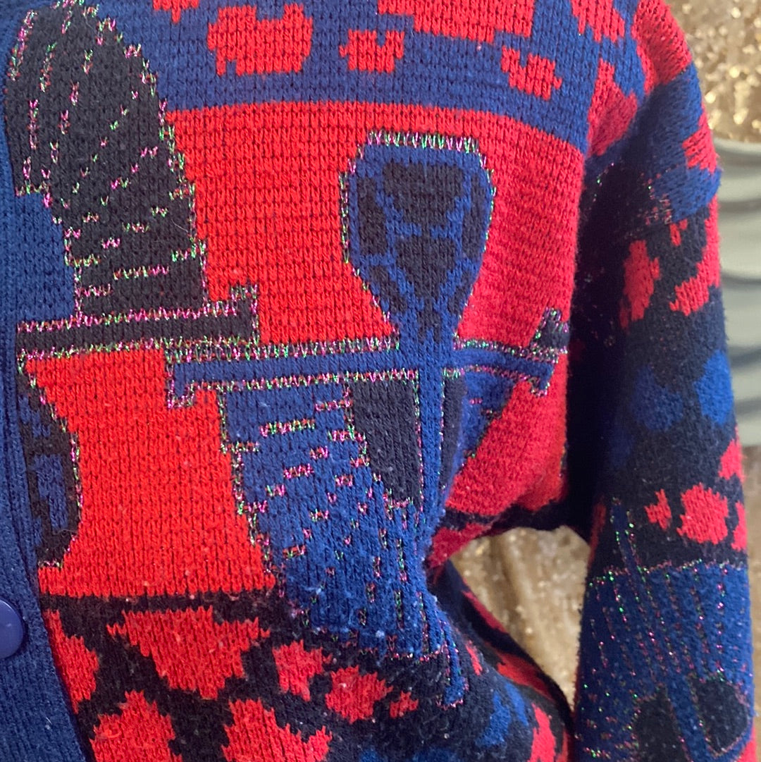 Pull Jonathan Miller rouge et bleu motifs